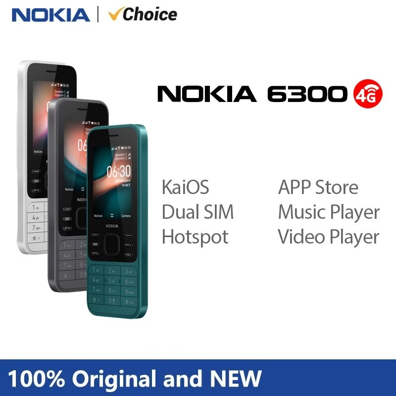 Nokia 6300 4G คุณสมบัติโทรศัพท์ Dual SIM kaios WIFI หลายภาษา2.4นิ้ววิทยุ FM บลูทูธโทรศัพท์มือถือที่ทนทานไม่สำคัญ