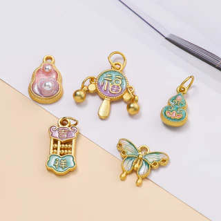 St. kunkka 1 ชิ้น จี้ทองคำเลียนแบบทองคำ จี้ผีเสื้อสไตล์จีน จี้ดอกไม้ สําหรับDIY ทําด้วยมือเครื่องประดับทํา