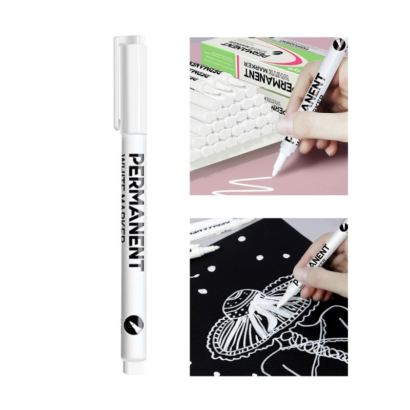 Doublebuy 1 12 ชิ้นสีขาวถาวร Marker ปากกาสีขาวปากกาสําหรับภาพวาดเซรามิคแก้วโลหะผ้าใบหนัง Rock St