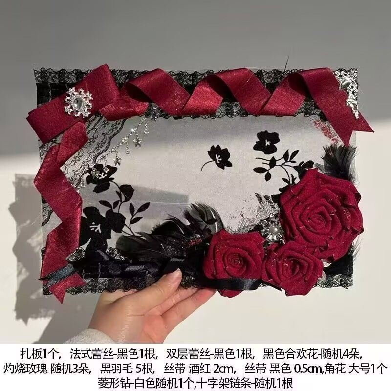 ✅หรูหราจับคู่หลายใบกระเป๋าวัสดุสีดําสีแดงชุดเต็มชุดผูกคณะกรรมการซองจดหมายผูกคณะกรรมการปวดคณะกรรมการโกธิคไวน์แดงพื้นหลังผูกกระ#ZTB0507#