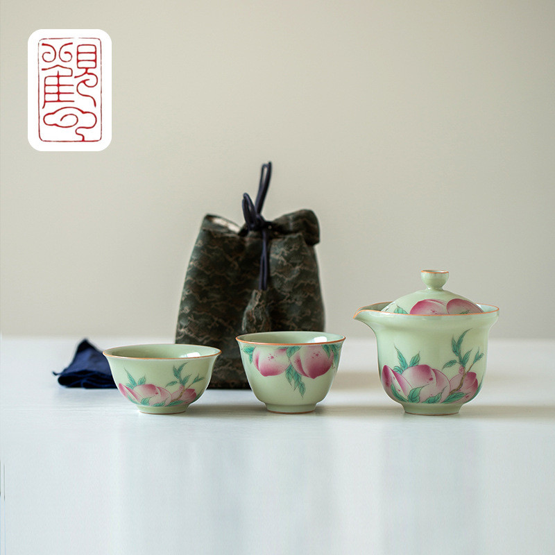 [Guanyun] Vanesse Secret Huang Ru Kiln Shou Tao สติกเกอร์ภาพวาดหนึ่งหม้อสองถ้วยชุดเดินทางกลางแจ้งชุด