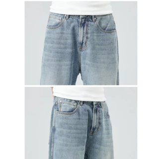 Mixseven-กางเกงยีนส์ผู้ชาย ทรงหลวม ย้อนยุค สไตล์เกาหลี baggy jeans ทรงกระบอก แฟชั่น ผ้ายีนส์นิ่ม ใส่สบาย