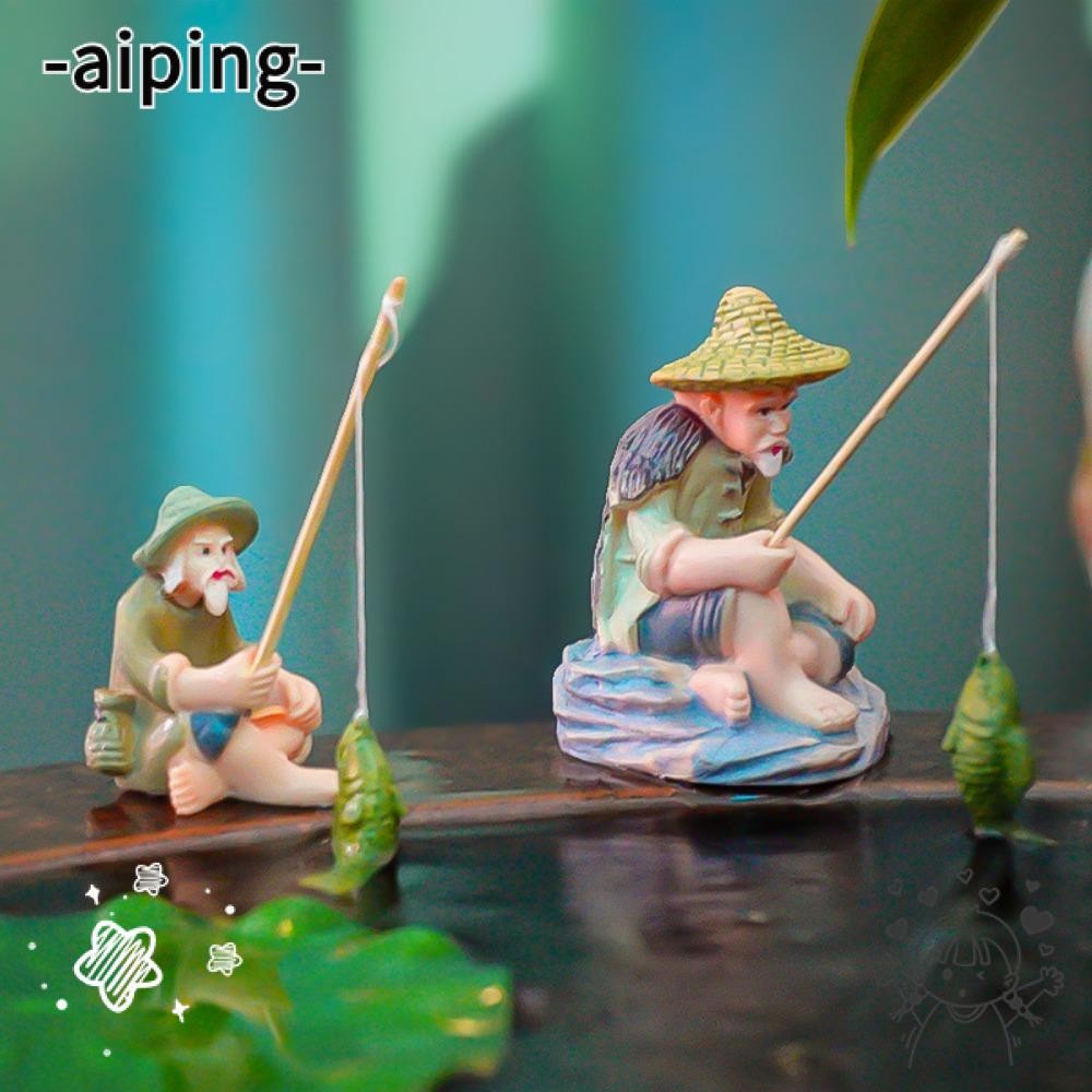 AIPING Old Man เครื่องประดับตกปลา, Miniature DIY Jiang Tai Gong ตกปลา, Creative PVC Aquascape ตกแต่งถังปลาตกแต่งรถเครื่องประดับ