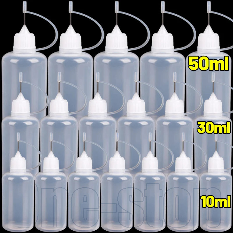 ขวดบีบกันรั่วขนาดกะทัดรัด 5 ชิ้น, 3 ขนาด (10/30/50 มล.) ภาชนะ LDPE พร้อมหมวกปิดผนึกสําหรับเม็ดสีสักที่แม่นยําและการควบคุมเครื่องสําอาง