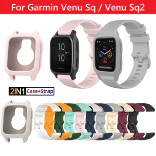 สายรัดซิลิโคน + สําหรับ Garmin Venu SQ 2 Sq2 เพลง Soft TPU ฝาครอบเพลงเปลี่ยนสมาร์ทวอท์ช 2 ใน 1 ป้องกันหน้าจอ Patchwork สีสายรัดข้อมือ