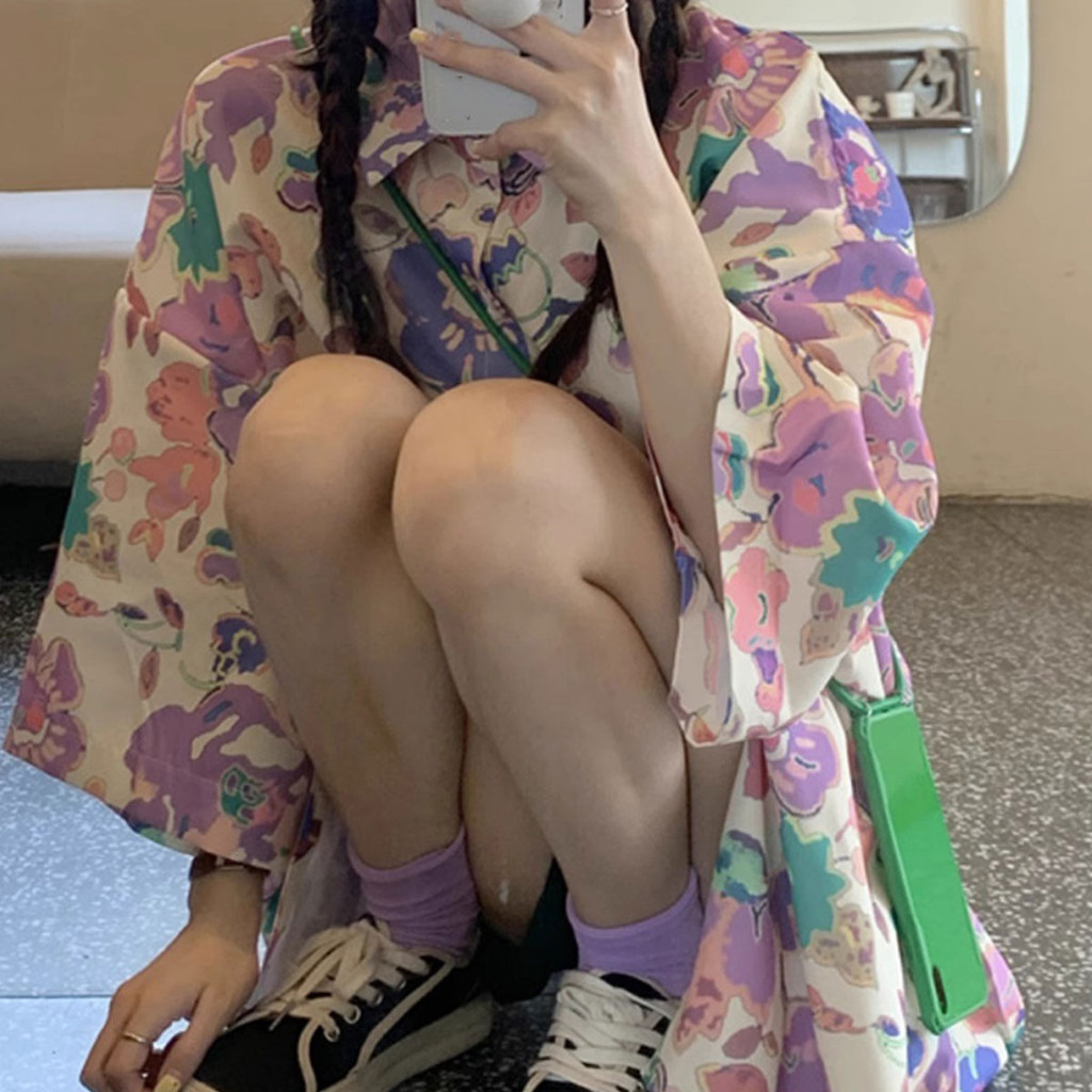 เสื้อเชิ้ตทรงหลวมสไตล์เกาหลี ลายสวยมาก
