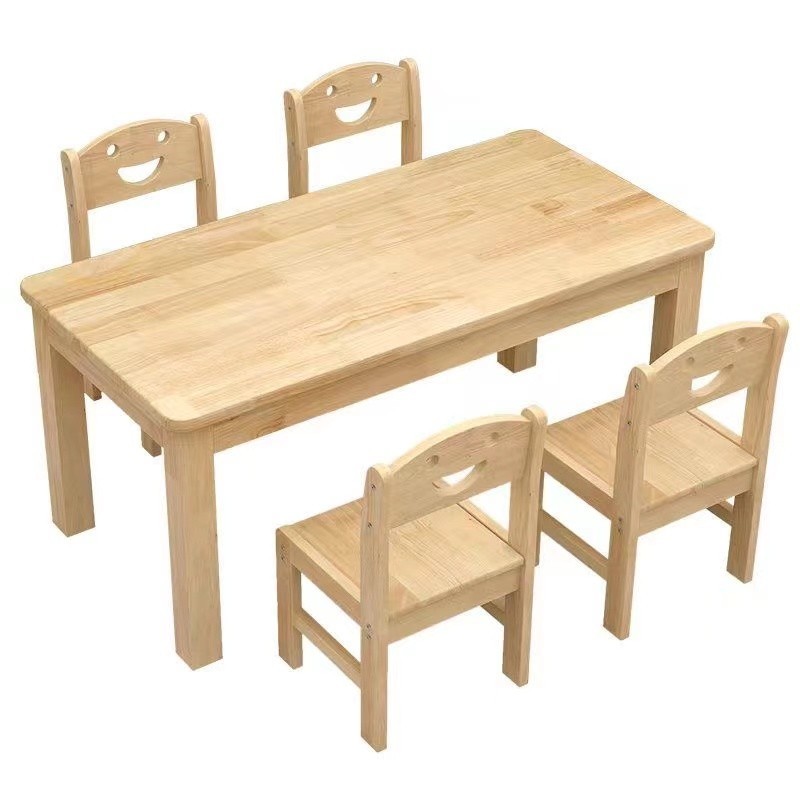 สตูลโต๊ะเด็กโอ๊คชุดโต๊ะกิจกรรมเด็กเล็ก 1 - 3 ปี Montessori Toddler Table and Chairs Set ชุดโต๊ะและเก้าอี้ไม้เนื้อแข็ง