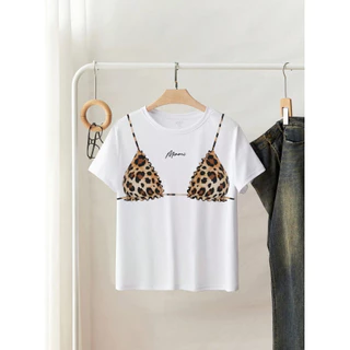 【ChillTee】👙เสื้อยืดผู้หญิง Bikiniไซส์ใหญ่"Leopard print bra" พิมพ์ลาย ผ้าCOTTON โคตรนุ่ม OVERSIZE เสื้อคอกลม【COD】