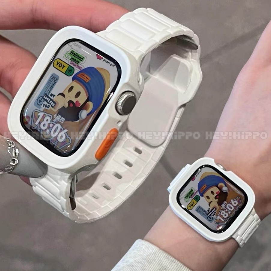 สายรัดซิลิโคนสามเส้นพร้อมเคสป้องกันเหมาะสําหรับสมาร์ทวอทช์ซีรีส์ 10/9/8/7/6/5/กับ/4/3/2/1 สายรัดสีลูกกวาดเหมาะสําหรับ ฉันดู 49/46/45/44/42/41/40/438มม