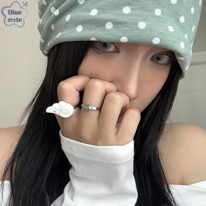 Bluestyle INS แหวนปีกนางฟ้าผู้หญิงส่วนบุคคล Star Finger แหวนเครื่องประดับปรับเปิดแหวนสําหรับของขวัญวันเกิดปาร์ตี้ใหม่ - รูปที่ 4