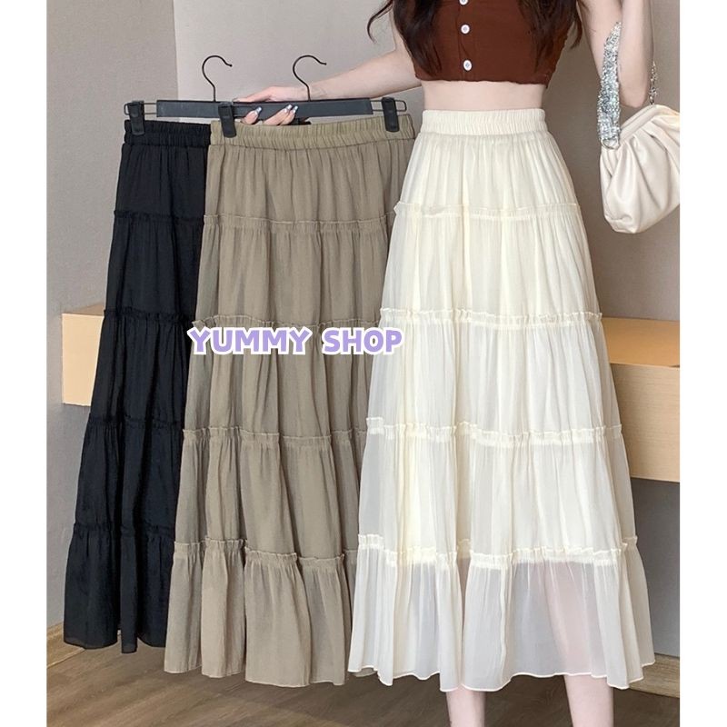 🎀Yummy Shop🎀พร้อมส่ง กระโปรงยาว เอวกลาง สไตล์เจ้าหญิง ใช้งานได้ สง่างาม หลากหลาย เสื้อผ้าผู้หญิง【7313】
