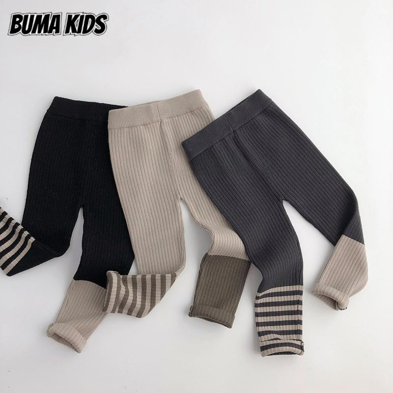 BUMA KIDS เลกกิ้งผ้ายืดลายทางสำหรับเด็กเลกกิ้งแฟชั่นทรงสลิมฟิตและอเนกประสงค์