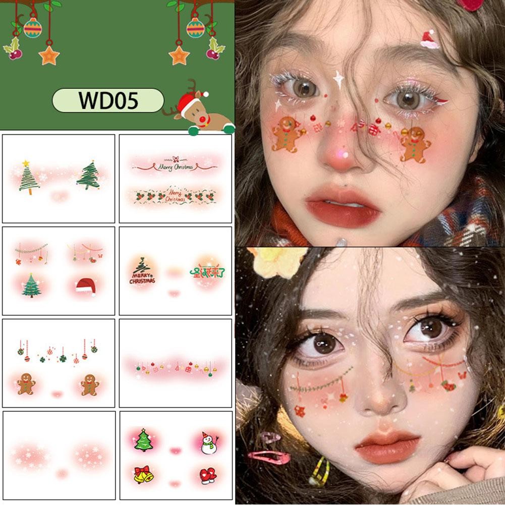 สติ๊กเกอร์รอยสักคริสต์มาสการ์ตูนน่ารักตกแต่งใบหน้ากันน้ําติดทนนานสติกเกอร์แต่งหน้าใบหน้า