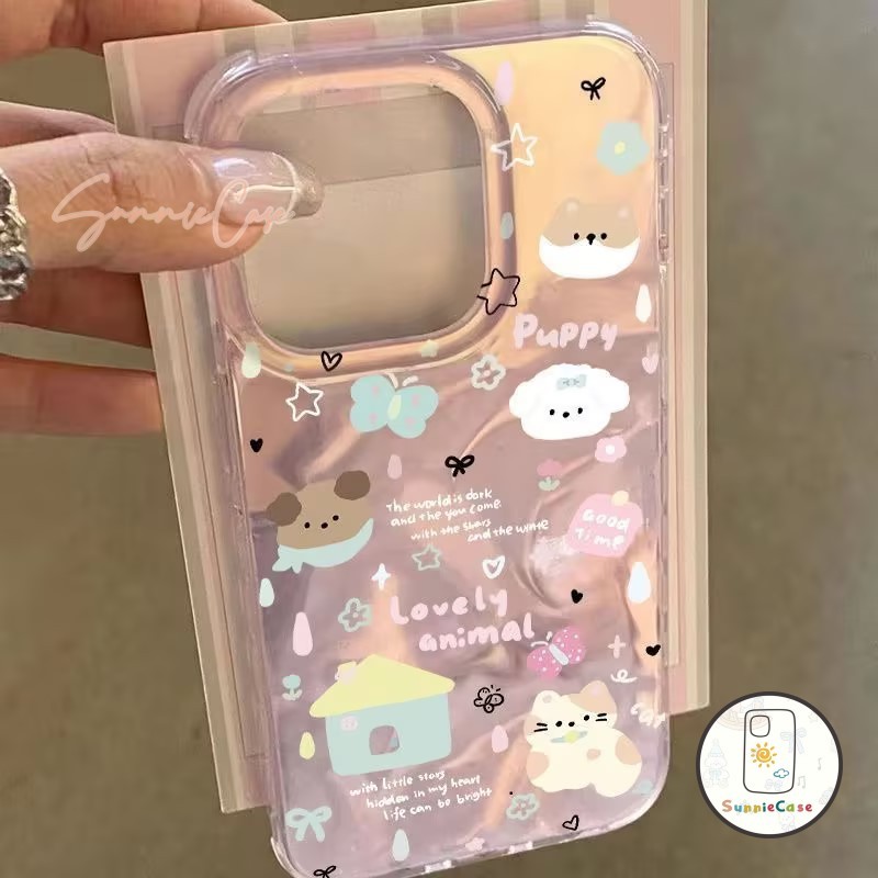 น่ารัก การ์ตูน เคสไอโฟนXR 15 สำหรับ IPhone 16 15 12 13 11 14 Pro Max XR X XS 7Plus Max 6 S6 7 8 Plus SE ระลอกน้ำ เคส