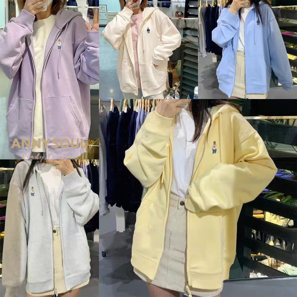 เสื้อฮู้ดผู้หญิงสไตล์เกาหลี มีฟลีซอบอุ่น แขนยาว