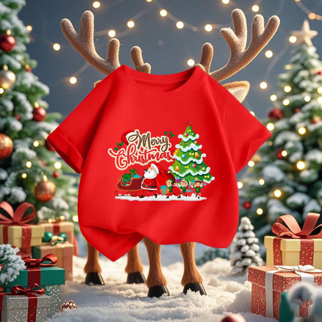 (จัดส่งตลอด 24 ชั่วโมง)KIDS PRINCESS เสื้อยืด Merry Christmas เสื้อยืดคริสต์มาสเด็กแขนสั้น สีแดงน่ารัก F237
