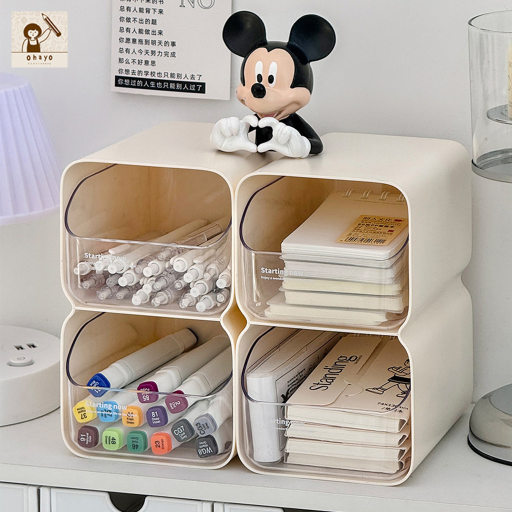 Ohayo กล่องเก็บเครื่องเขียน สองชั้น กล่องใส่ปากกา กล่องจัดเก็บเครื่องเขียน คอนโดปากกา ชั้นวางเครื่อง