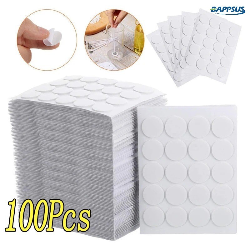 100 ชิ้น/5 แผ่นน้ํามันหอมระเหยเทียนไส้ตะเกียง ทําเอง สติกเกอร์ - แกนเทียนเทปสองด้าน - สติ๊กเกอร์กาวจุด - สีขาวฟองฐานเทียนแก้ไขสติกเกอ