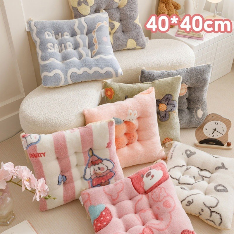 พร้อมส่ง เบาะรองนั่งเก้าอี้ ลายการ์ตูนน่ารัก แบบหนา ทรงสีเหลี่ยม นุ่มสบาย สําหรับตกแต่งบ้าน