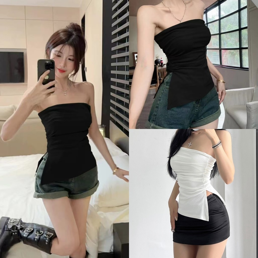 Luna Shop เสื้อกล้ามสีทึบสไตล์สาวร้อนเซ็กซี่สำหรับผู้หญิงเสื้อกระชับสัดส่วนสำหรับผู้หญิง