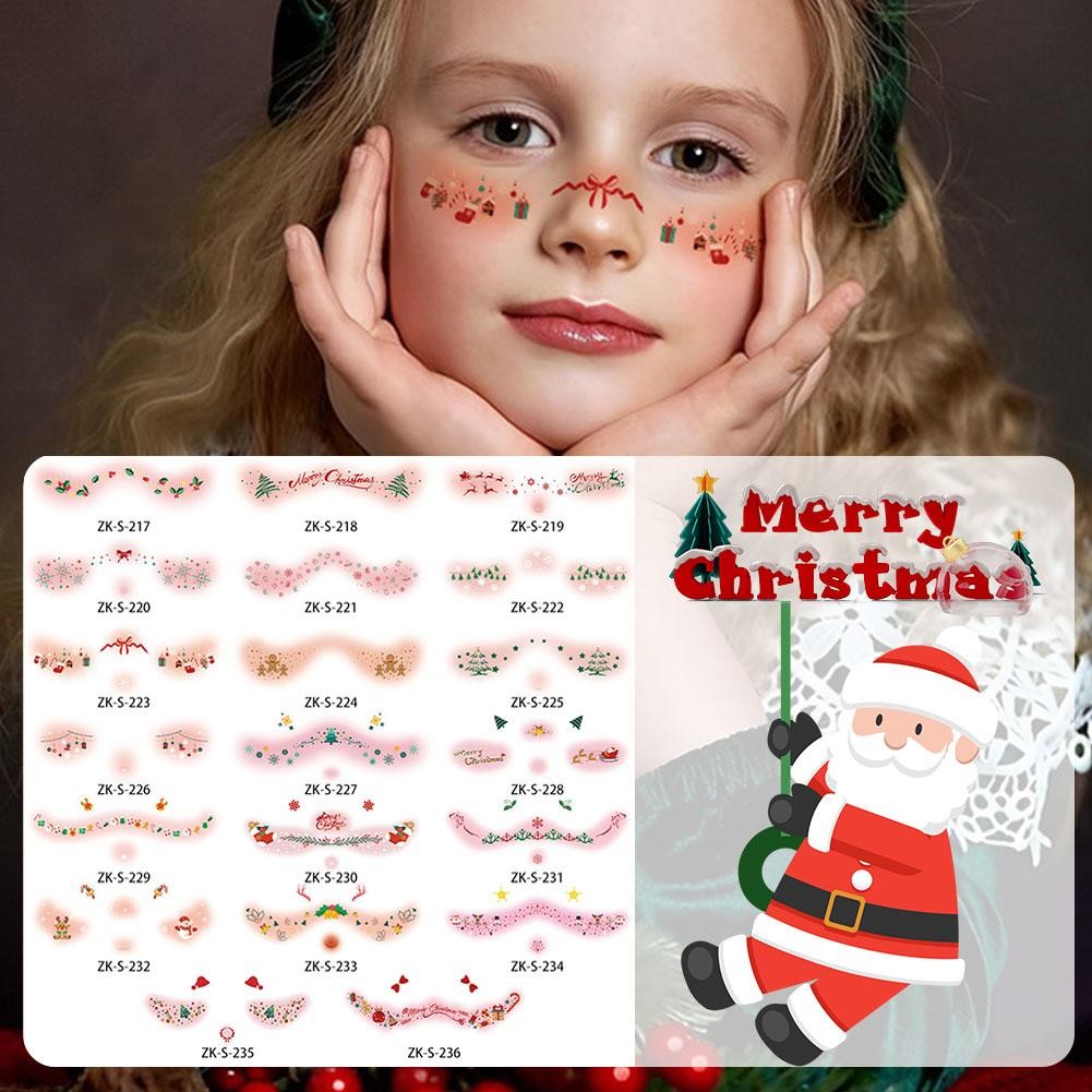 สติ๊กเกอร์รอยสักผู้หญิง Face Christmas แต่งหน้าทิ้งฮาโลวีนเกล็ดหิมะน่ารัก Elk Blusher สติ๊กเกอร์หวาน