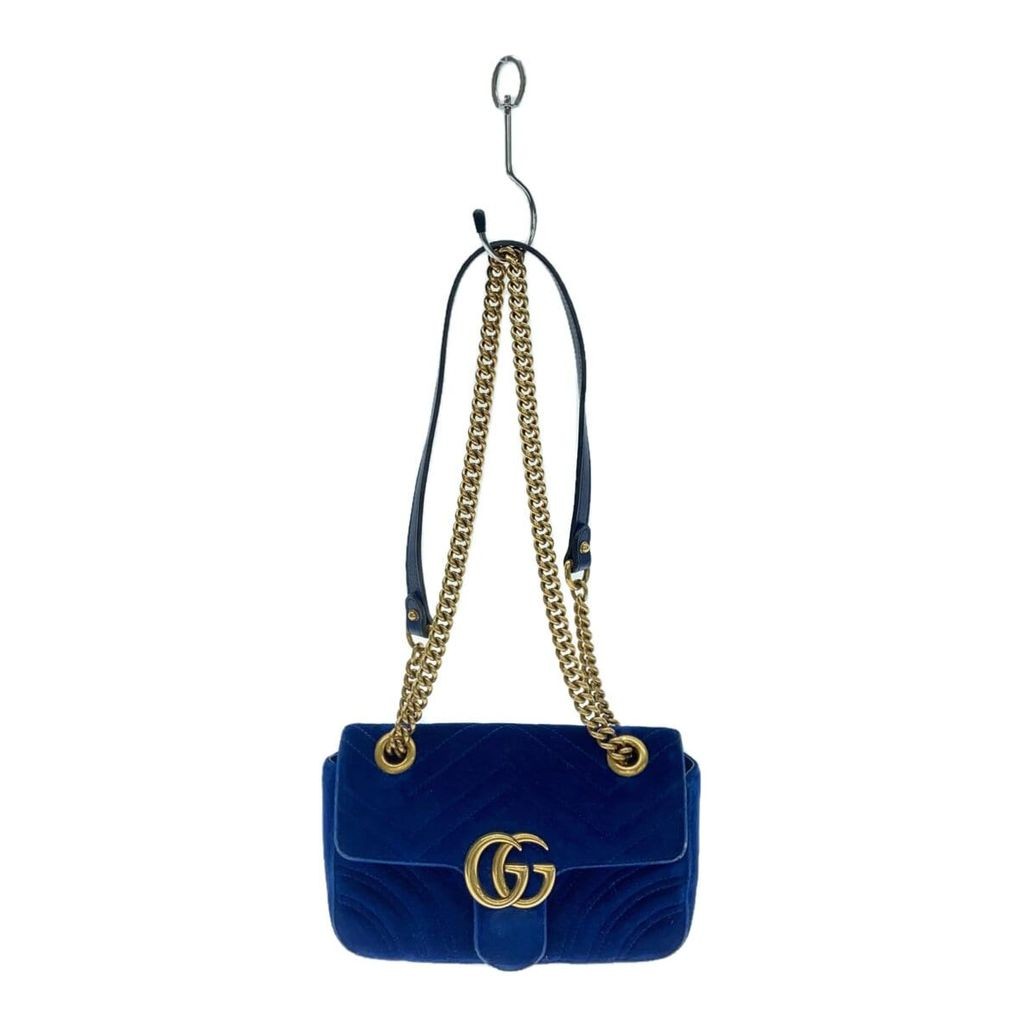 GUCCI shoulder bag chain bag_GG marmont_velvet_quilted velour BLU Direct from Japan Secondhand