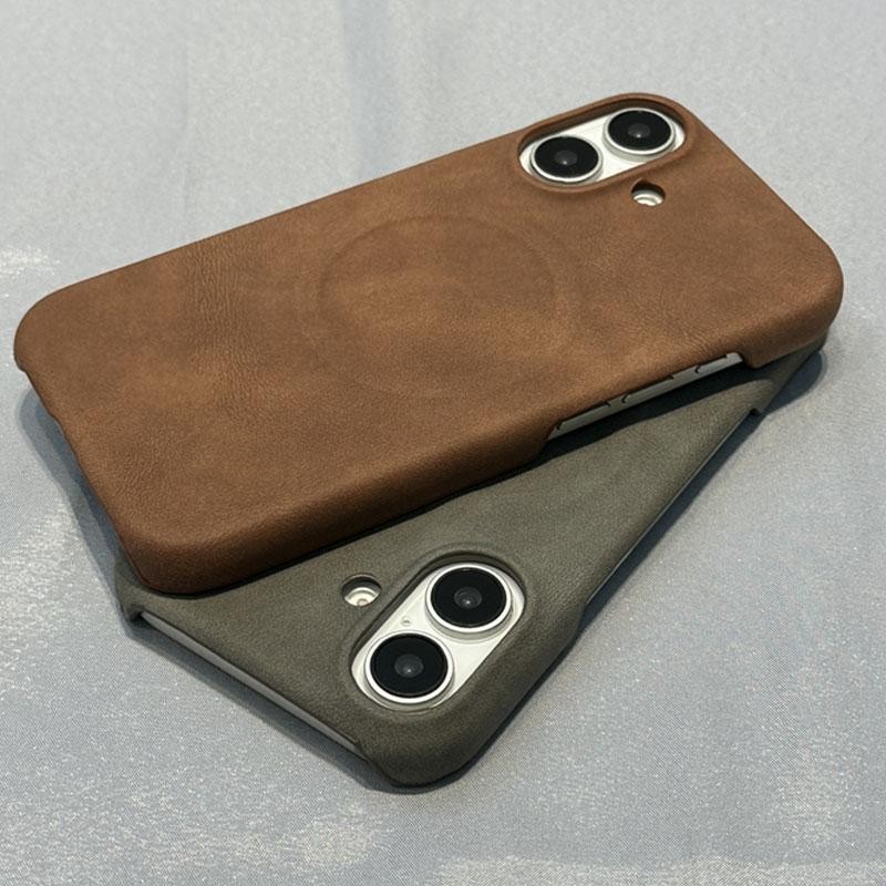 ผิวรู้สึกหนัง Anti-slip กรณีแม่เหล็กกล้องสําหรับ Iphone 12 13 14 15 16 17 Pro Max 14/15 plus 16 plus ครึ่งห่อกันกระแทก Hard ฝาหลัง