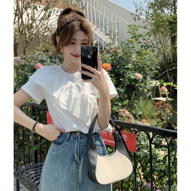LINNA~เวอร์ชั่นเกาหลี สีทึบ แขนสั้น เสื้อเชิ้ต ความเรียบง่าย แฟชั่น สไตล์หวาน