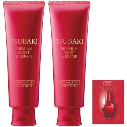 [ซื้อจำนวนมาก] TSUBAKI Hair Treatment 160g x 2 + โบนัส [Premium Moist & Repair] Gloss Oil Force Mois