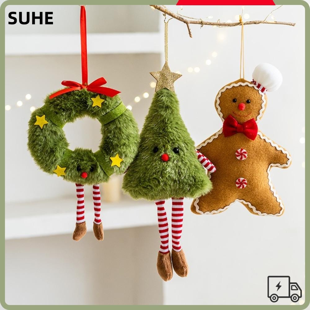 Suhe คริสต์มาสแขวนจี้,พวงหรีดน่ารัก Elf Christmas Tree ตกแต่ง,การ์ตูน Gingerbread Man ตุ๊กตาคริสต์มาสของขวัญ Xmas Tree แขวนเครื่องประดับ Xmas แขวนอุปกรณ์