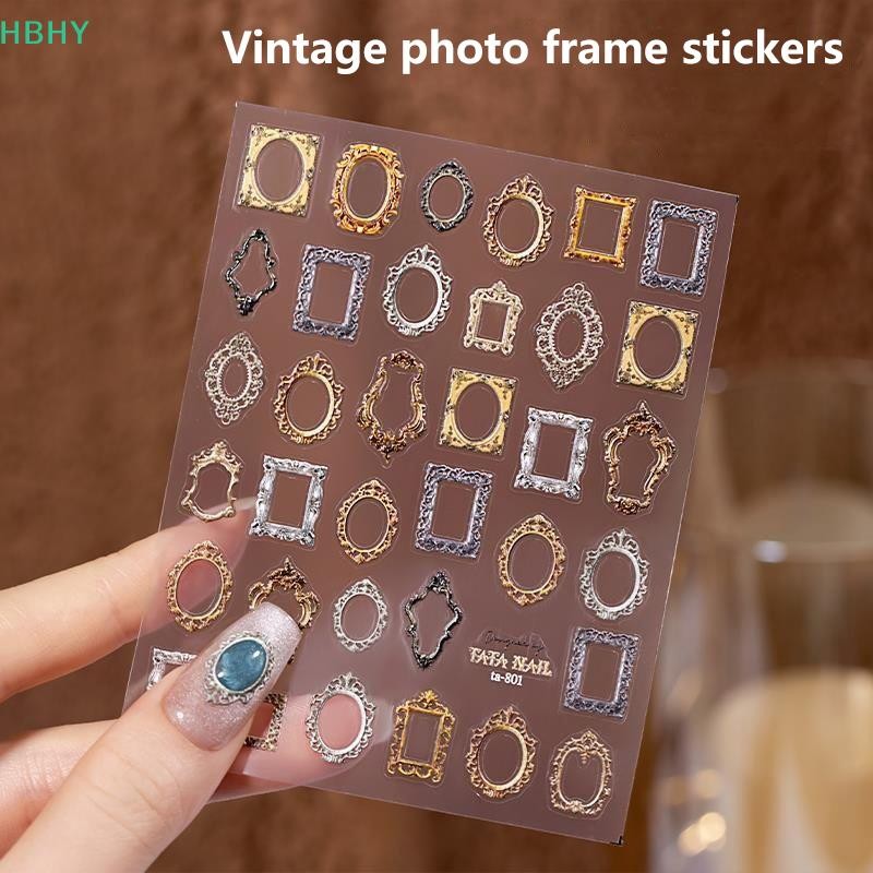 HB กรอบรูปวินเทจขอบ Boho 5D นุ่มนูนบรรเทา Self กาวตกแต่งเล็บสติกเกอร์ 3D เล็บ Decals HY