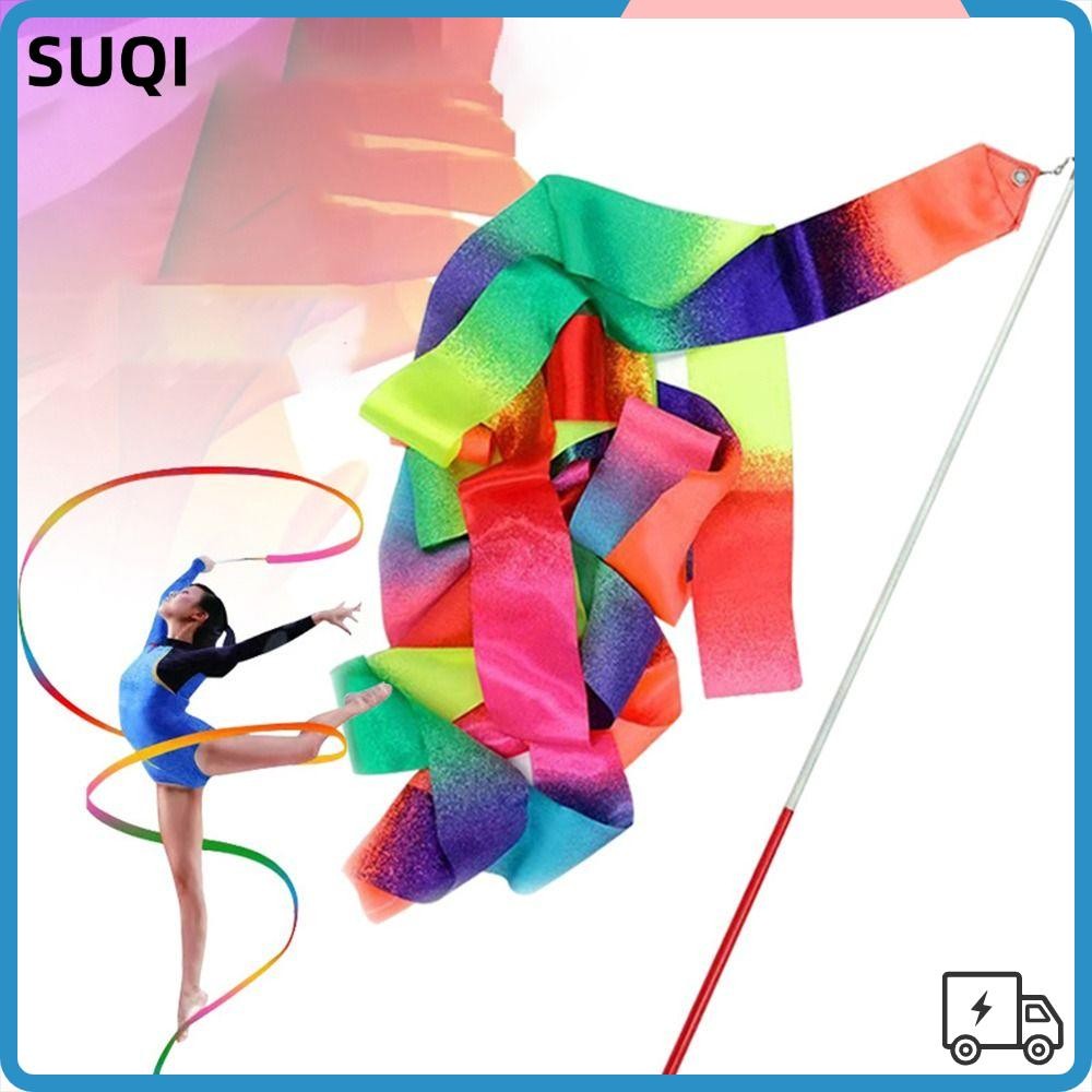 Suqi ริบบิ้นยิมนาสติก สีรุ้ง หลากสี สําหรับยิมนาสติก บัลเล่ต์