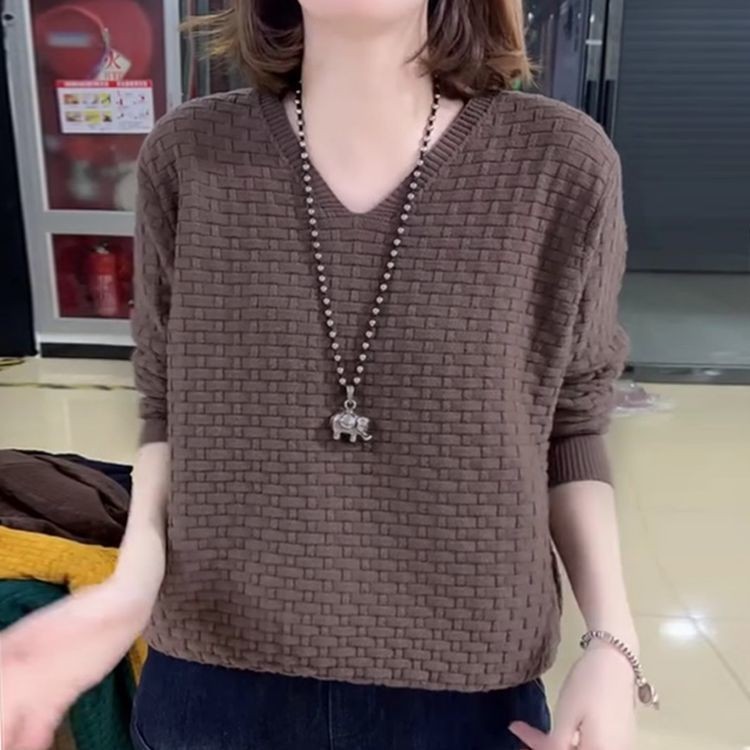 ฤดูใบไม้ผลิฤดูใบไม้ร่วงสไตล์ บวก ขนาดเสื้อกันหนาวผู้หญิงแขนยาวเสื้อกันหนาววัยกลางคนแม่ บวก ไขมัน บวก ขนาดใหญ่ โวลต์ คอ