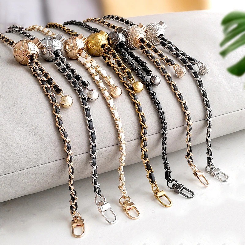 สายโซ่กระเป๋าหนัง PU ทนสึก โลหะสีทอง ปรับความยาว ขายส่ง