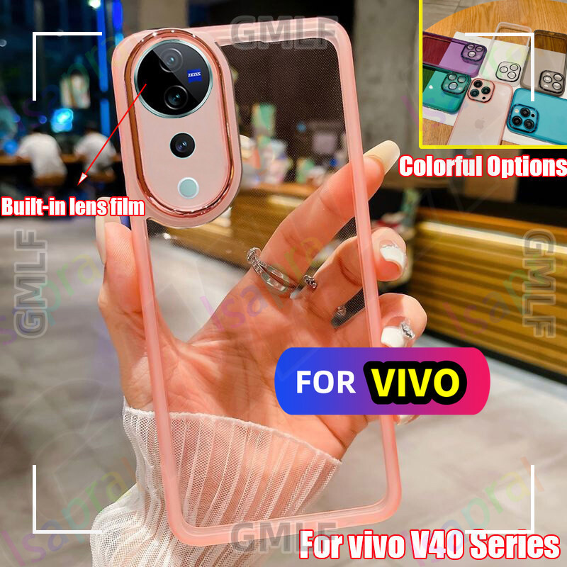 สําหรับ Vivo V40 Pro Lite V40Pro V40Lite 5G กรณีซิลิโคน TPU นุ่มชุบโปร่งใส Anti Falling โทรศัพท์ฝาหลังในตัวกล้องเลนส์ฟิล์ม