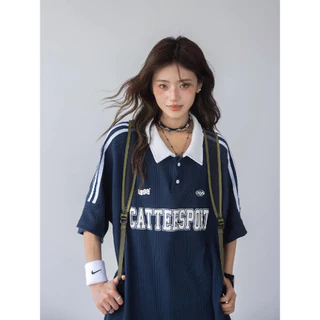 ส่งจากกรุงเทพฯ Solovely M-2XL เสอื้ผา้ผหู้ญง สไตล์เกาหลี พิมพ์ลาย แขนสั้น เสอ ลายทาง หลวมๆ เสื้อยืด โอเวอร์ไซส์ เสื้อโปโล