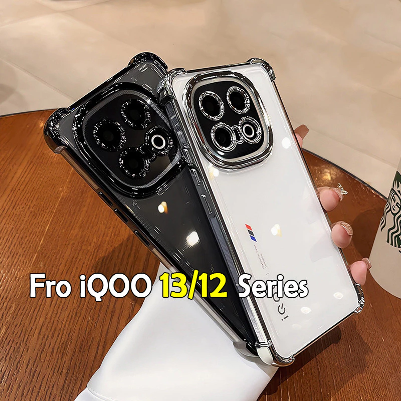 สีปลอกใสสําหรับvivo iQOO 13 12 Pro iQOO12Pro iQOO13 5G Electroplateโปร่งใสTPUเคสโทรศัพท์กันกระแทกปลอกป้องกันAnti-Fallนุ่มปกหลัง