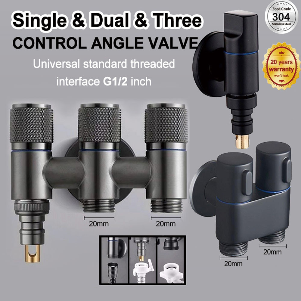 Universal เครื่องซักผ้าก๊อกน้ําวาล์วอัตโนมัติวาล์วหยุดน้ํา 3 Outlet ก๊อกน้ําอลูมิเนียมสําหรับซักรีดห้องน้ําวาล์วมุม