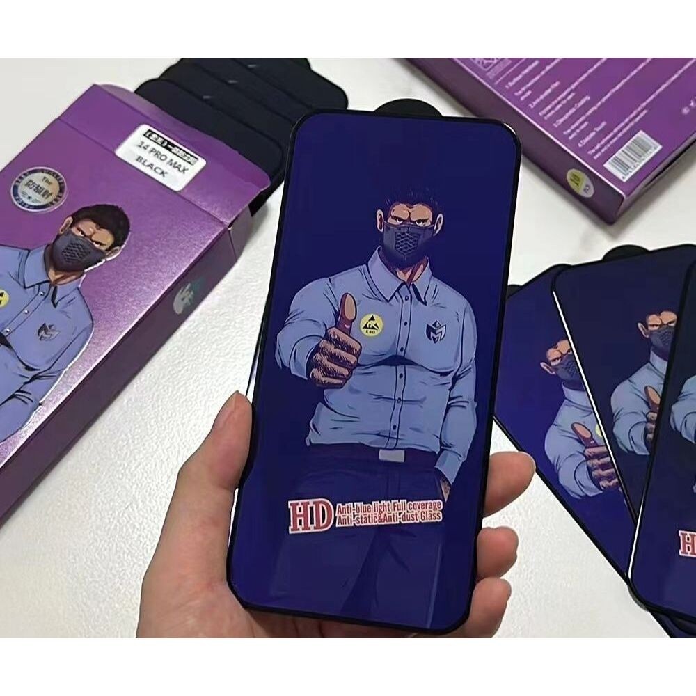 King KONG Anti Blue Light HD ฟิล์มกระจกนิรภัยสําหรับ iPhone 16 15 14 13 12 11 Pro Max 14 15 16 Plus หน้าจอป้องกันรอยขีดข่วนป้องกันลายนิ้วมือเต็มครอบคลุมฟิล์ม