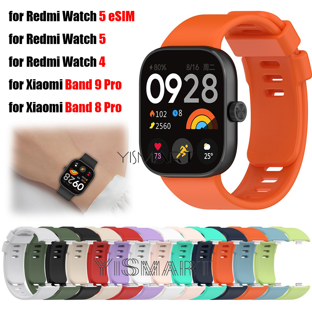 สายนาฬิกาซิลิโคนสําหรับ Redmi Watch 5 ESIM นาฬิกา 4 สร้อยข้อมือกีฬาสําหรับ Xiaomi Band 9 Pro / 8 Pro