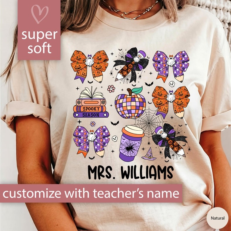 Personalized Halloween Teacher Shirt, Custom Teacher Halloween Tshirt for Teacher Gift, Spooky Coque