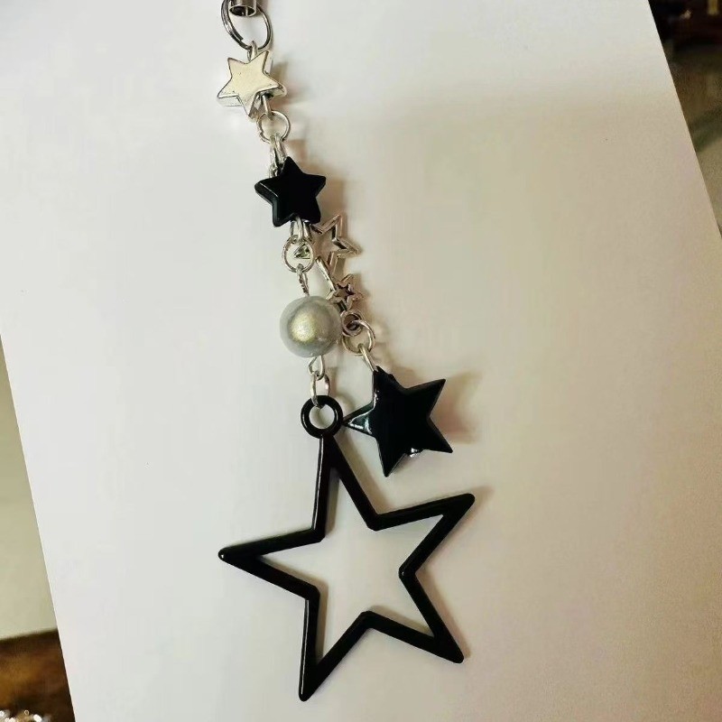Y2k สไตล์โลหะสีดํา Star จี้โทรศัพท์ Charm สายคล้อง Sweet Cool สาวจี้โทรศัพท์มือถือ Lanyard Keycord สําหรับ iPhone พวงกุญแจ