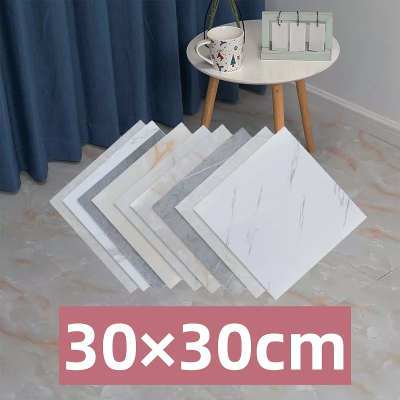 สติ๊กเกอร์ติดพื้น PVC กระเบื้องยางปูพื้น กระเบื้องยางลายหินอ่อน ลายไม้ กาวในตัว แผ่นปูพื้น ปูพื้นห้องนอน 30X30CM