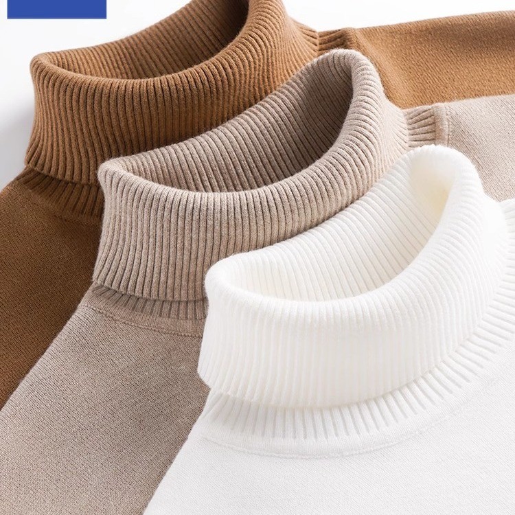 M-5xl Mens Winter High Collar หนาขนแกะเรียงราย Warm Base เสื้อกันหนาว Slim-fit All-match สีทึบ Tops
