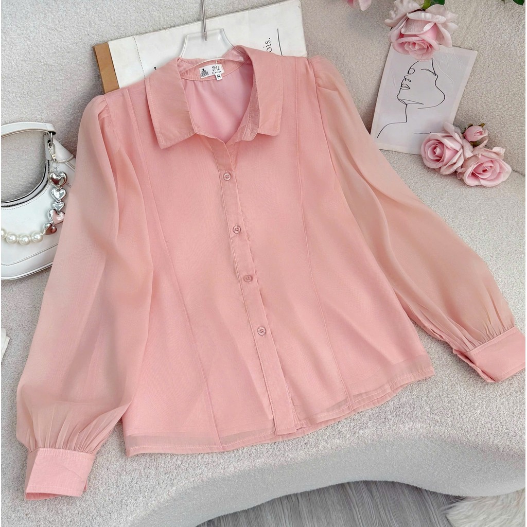 Tutu Store Design เสื้อเชิ้ตผ้าไหมเมทัลลิกสําหรับผู้หญิง - รหัส A434