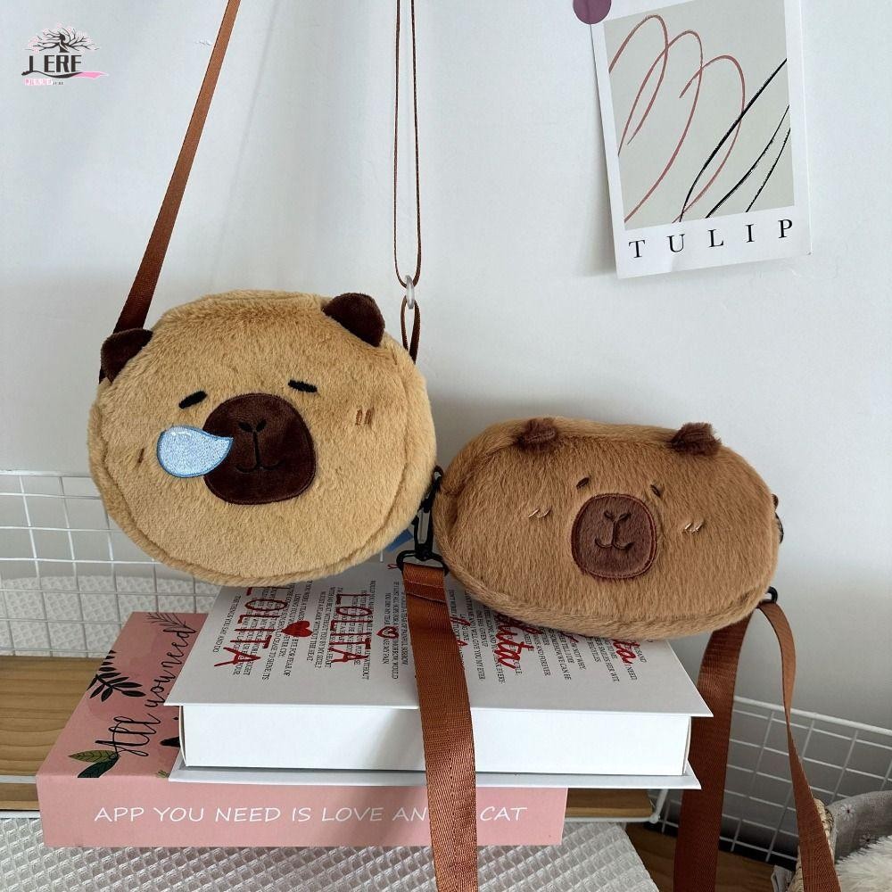 Jeremy1 Capybara Plush Crossbody Bag,สองด้าน Kawaii French Bread Capibara Bag,แบบพกพา Creative Coin Pouch Soft Fluffy Animal กระเป๋าถือเด็ก