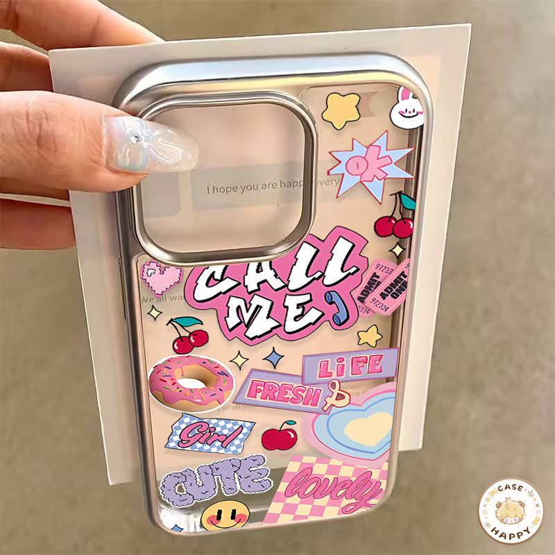 เคสไอโฟน 15 11 สำหรับ iPhone 16 13 14 12 Pro Max XS XR X MAX 15 7 8 14 16 Plus SE 2020 สีสร้างสรรค์หมีน่ารักรักหัวใจยิ้ม