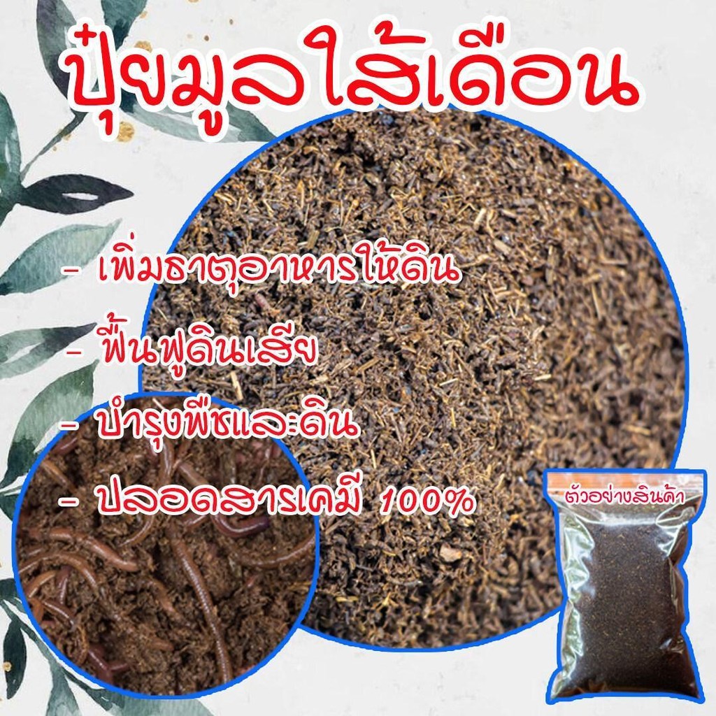Vermicompost ปุ๋ย มูลไส้เดือน 100% ปุ๋ยอินทรีย์ ปุ๋ยบอนสี ปุ๋ยใส่ผัก ผสมดินปลูกต้นไม้ เนื้อละเอียด ผสมปลูกแคนตัสได้