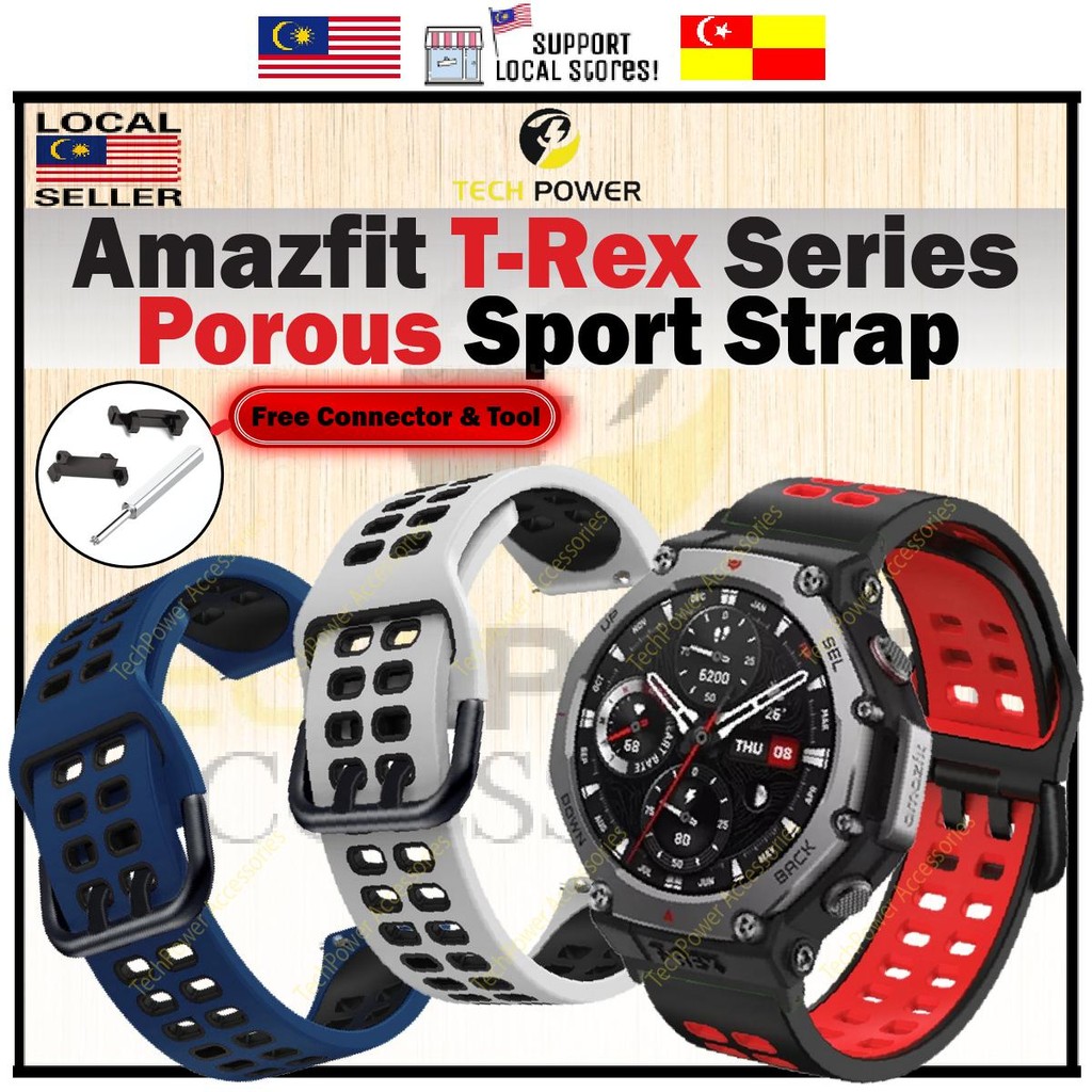 Amazfit T-Rex 3 / Amazfit T-Rex 2 Strap สายรัดซิลิโคนแบบสปอร์ตที่มีรูพรุน,Tali Jam Amazfit T-Rex3 / 