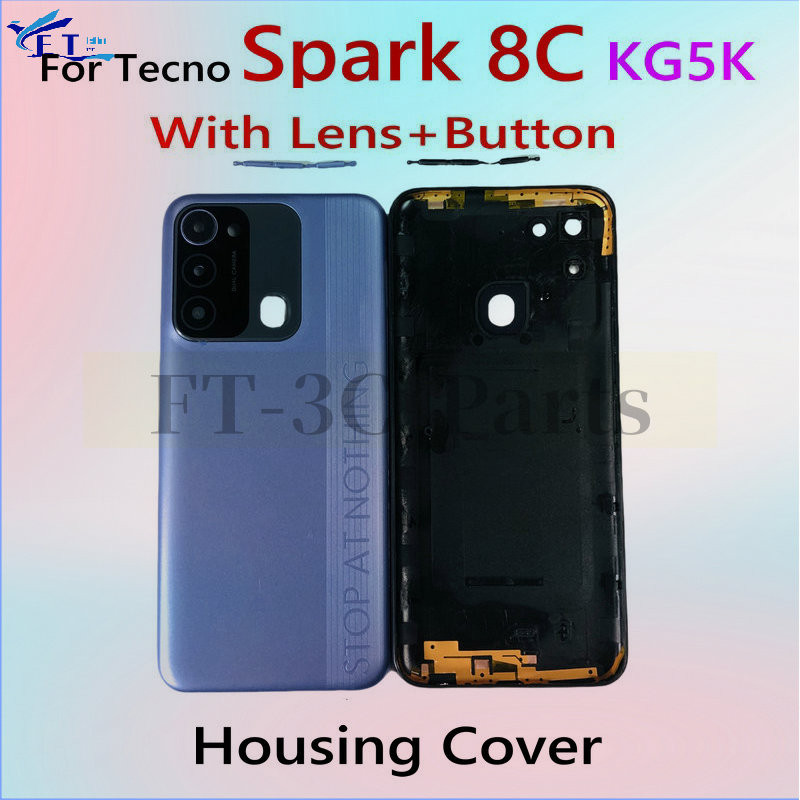 สําหรับ Tecno Spark 8C KG5K KG5J ด้านหลังกระจกประตูด้านหลังกรณีเลนส์กล้องแก้ว